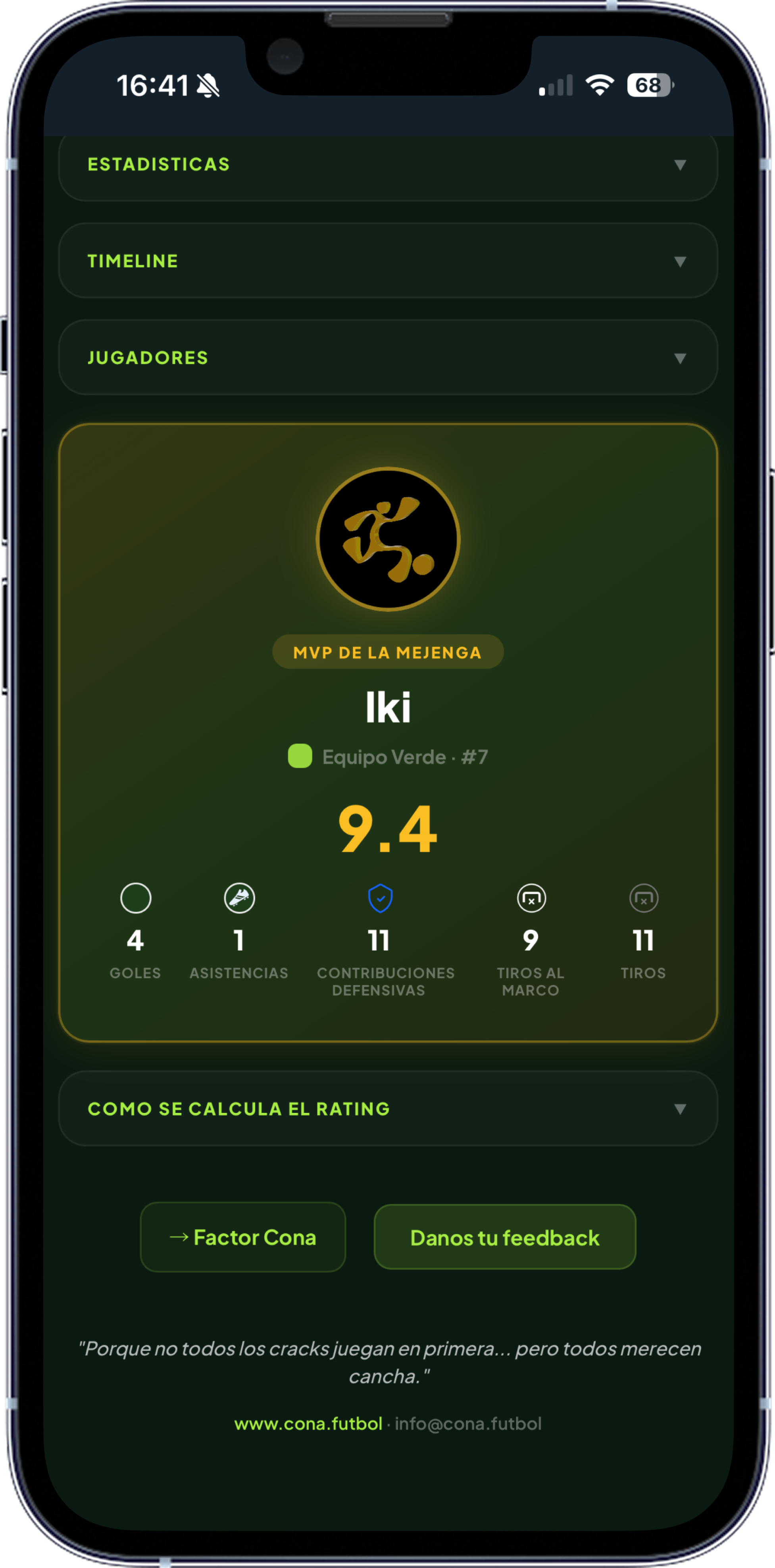 MVP de la mejenga con rating